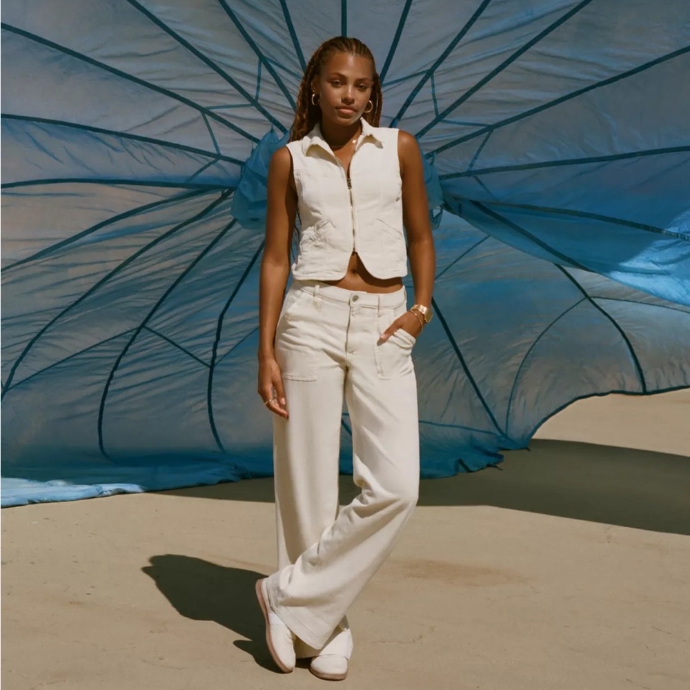 Women's Cream Wide-Leg Pants